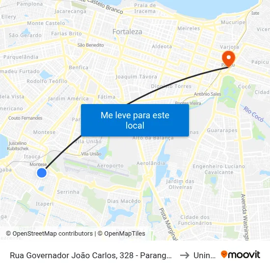 Rua Governador João Carlos, 328 - Parangaba to Uninta map