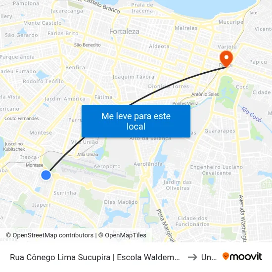 Rua Cônego Lima Sucupira | Escola Waldemar Barroso - Serrinha to Uninta map