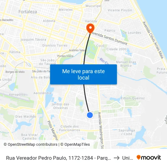Rua Vereador Pedro Paulo, 1172-1284 - Parque Manibura to Uninta map
