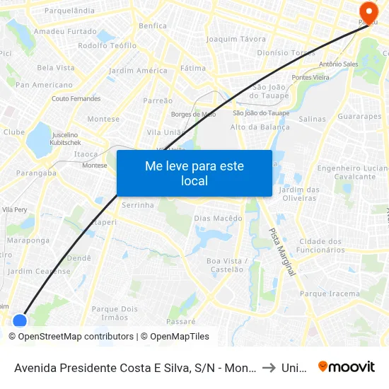 Avenida Presidente Costa E Silva, S/N - Mondubim to Uninta map
