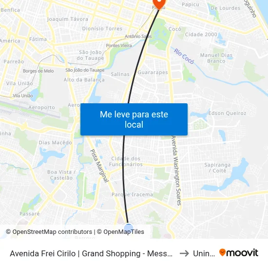 Avenida Frei Cirilo | Grand Shopping - Messejana to Uninta map