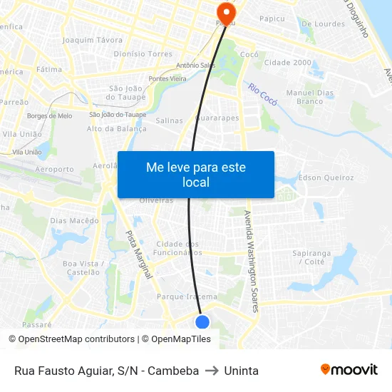 Rua Fausto Aguiar, S/N - Cambeba to Uninta map