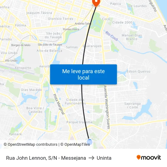 Rua John Lennon, S/N - Messejana to Uninta map