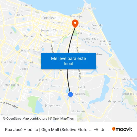 Rua José Hipólito | Giga Mall (Seletivo Etufor) - Messejana to Uninta map