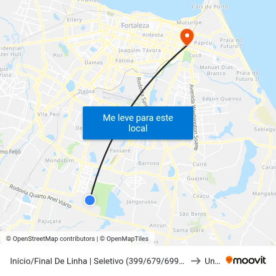 Início/Final De Linha | Seletivo (399/679/699/728) - Cidade Jardim to Uninta map