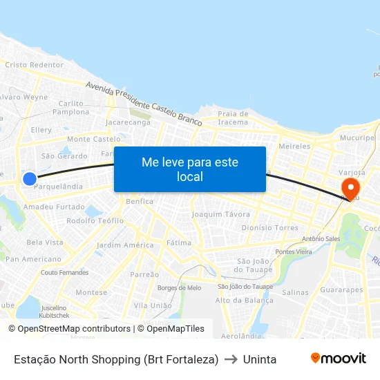 Estação North Shopping (Brt Fortaleza) to Uninta map