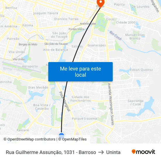Rua Guilherme Assunção, 1031 - Barroso to Uninta map