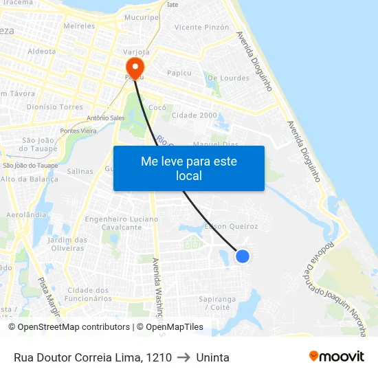Rua Doutor Correia Lima, 1210 to Uninta map