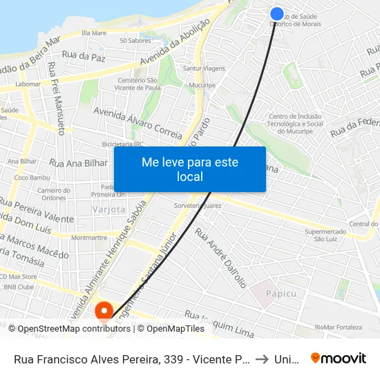 Rua Francisco Alves Pereira, 339 - Vicente Pinzon to Uninta map