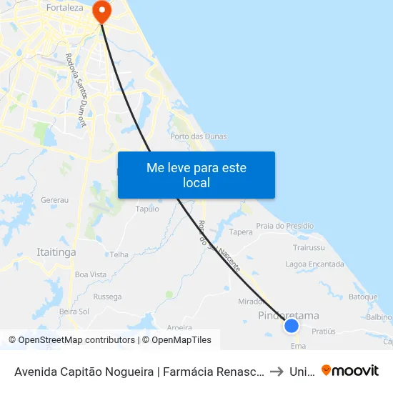 Avenida Capitão Nogueira | Farmácia Renascer - Pindoretama to Uninta map