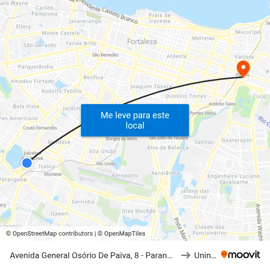 Avenida General Osório De Paiva, 8 - Parangaba to Uninta map