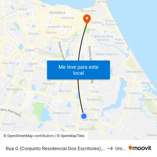 Rua G (Conjunto Residencial Dos Escritores), 255 - Paupina to Uninta map