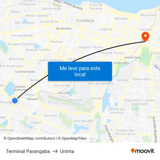 Terminal Parangaba to Uninta map