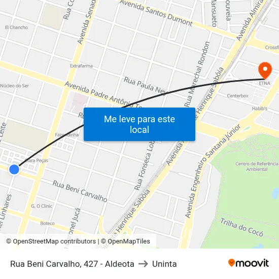 Rua Beni Carvalho, 427 - Aldeota to Uninta map