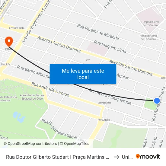 Rua Doutor Gilberto Studart | Praça Martins Dourado - Cocó to Uninta map