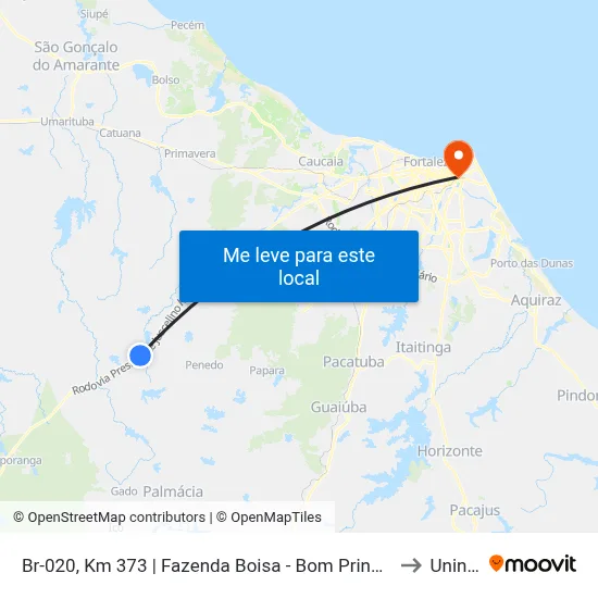 Br-020, Km 373 | Fazenda Boisa - Bom Princípio to Uninta map