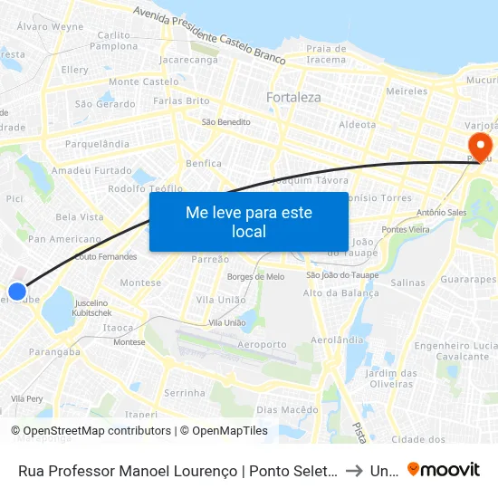 Rua Professor Manoel Lourenço | Ponto Seletivo (091) - Jóquei Clube to Uninta map