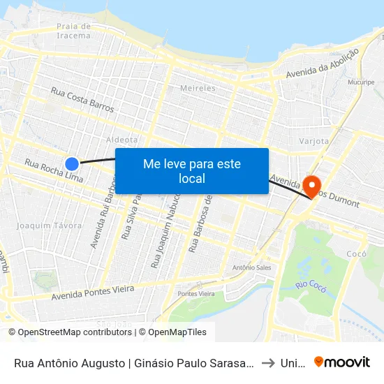 Rua Antônio Augusto | Ginásio Paulo Sarasate - Aldeota to Uninta map