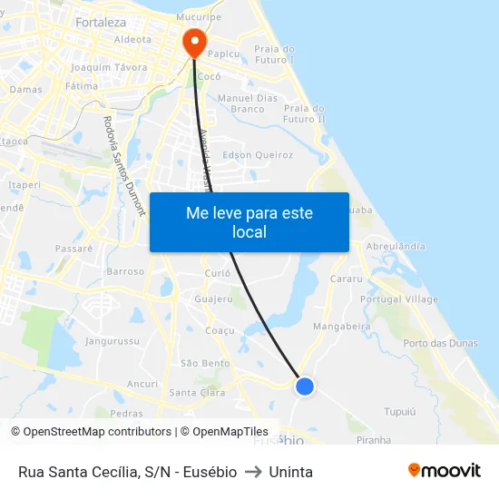 Rua Santa Cecília, S/N - Eusébio to Uninta map