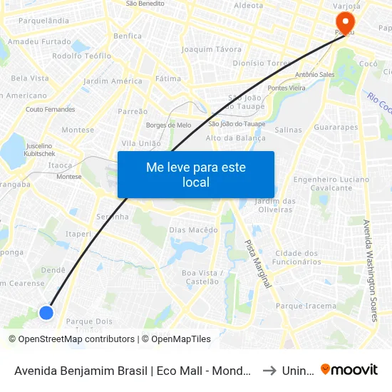 Avenida Benjamim Brasil | Eco Mall - Mondubim to Uninta map