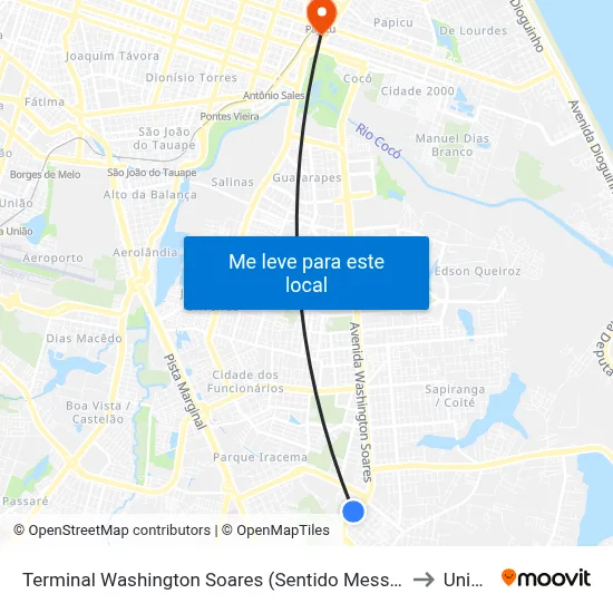 Terminal Washington Soares (Sentido Messejana) to Uninta map
