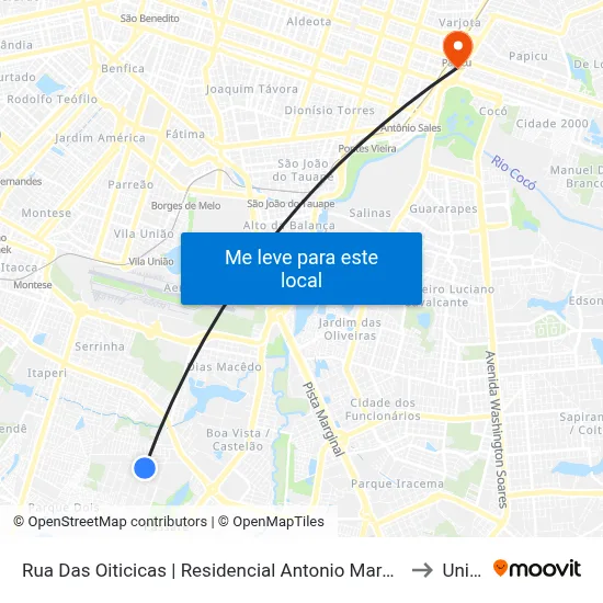 Rua Das Oiticicas | Residencial Antonio Marques - Passaré to Uninta map
