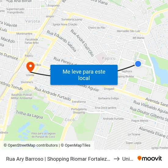 Rua Ary Barroso | Shopping Riomar Fortaleza - Papicu to Uninta map