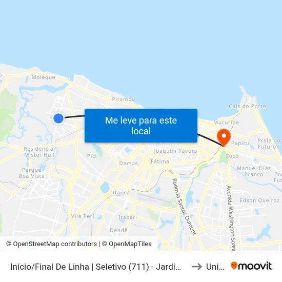 Início/Final De Linha | Seletivo (711) - Jardim Guanabara to Uninta map