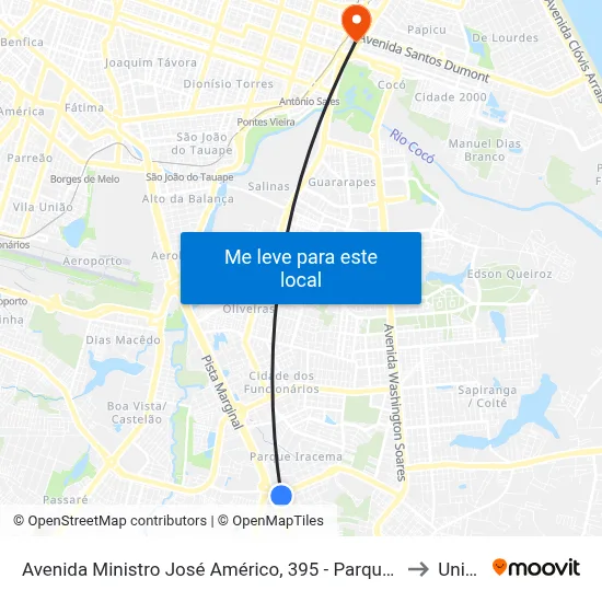 Avenida Ministro José Américo, 395 - Parque Iracema to Uninta map