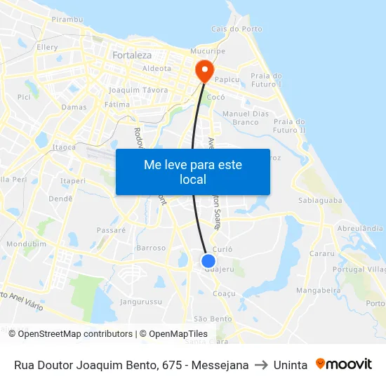 Rua Doutor Joaquim Bento, 675 - Messejana to Uninta map
