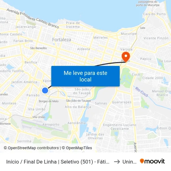 Início / Final De Linha | Seletivo (501) - Fátima to Uninta map