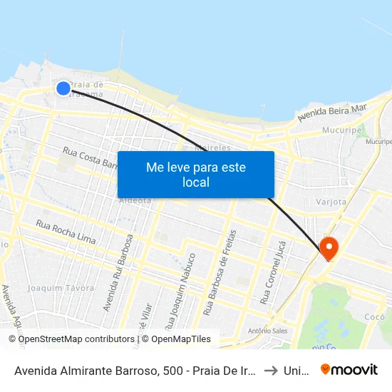 Avenida Almirante Barroso, 500 - Praia De Iracema to Uninta map