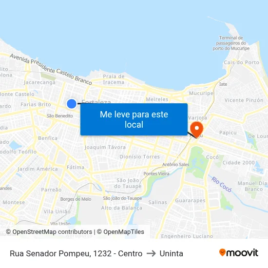 Rua Senador Pompeu, 1232 - Centro to Uninta map