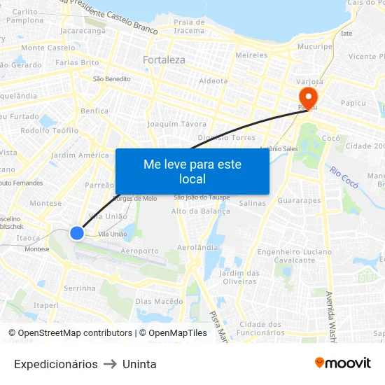 Expedicionários to Uninta map