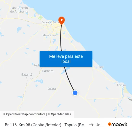 Br-116, Km 98 (Capital/Interior) - Tapuio (Beberibe) to Uninta map