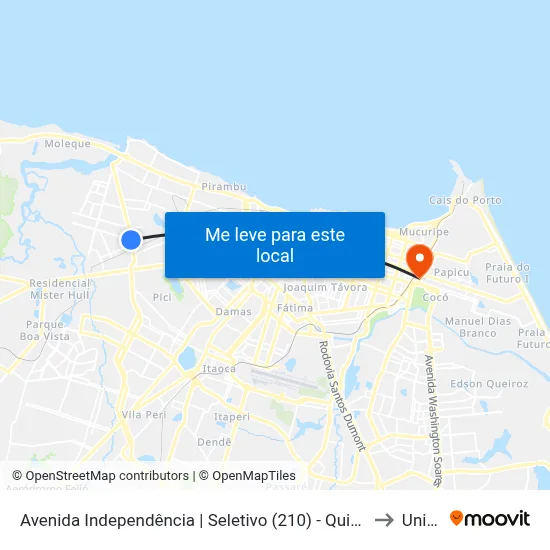 Avenida Independência | Seletivo (210) - Quintino Cunha to Uninta map