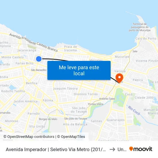 Avenida Imperador | Seletivo Via Metro (201/202/203/32602) - Centro to Uninta map