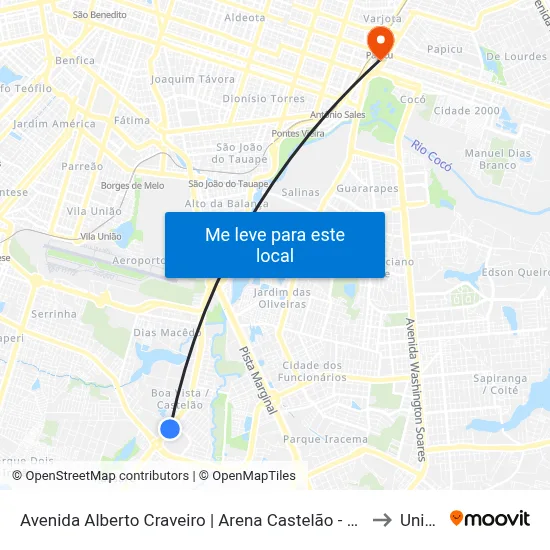 Avenida Alberto Craveiro | Arena Castelão - Boa Vista to Uninta map