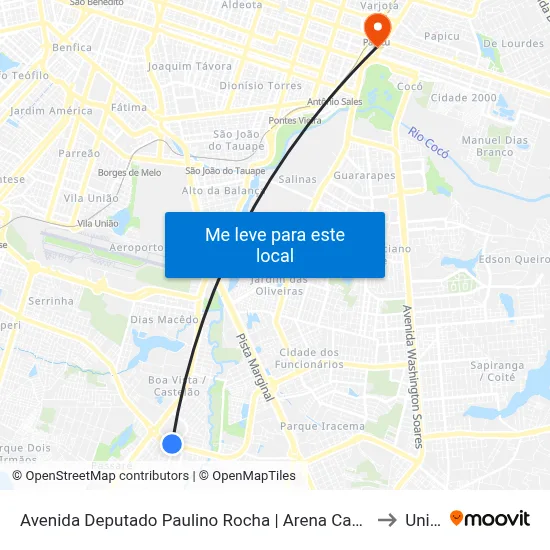 Avenida Deputado Paulino Rocha | Arena Castelão - Boa Vista to Uninta map