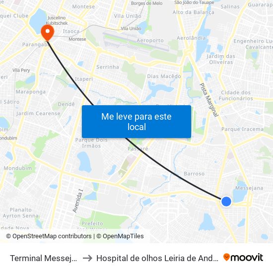 Terminal Messejana to Hospital de olhos Leiria de Andrade map