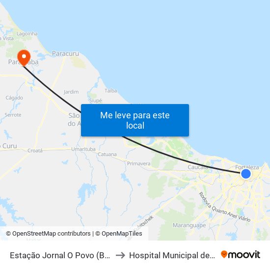 Estação Jornal O Povo (Brt Fortaleza) to Hospital Municipal de Paraipaba map