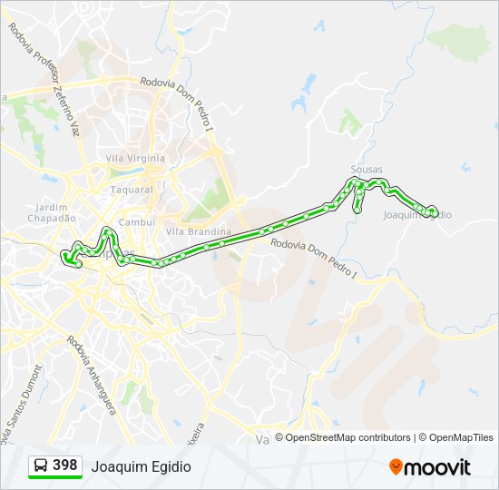 Mapa da linha 398 de ônibus