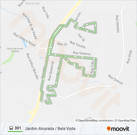 Mapa da linha 301 de ônibus