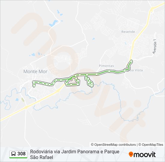 Mapa da linha 308 de ônibus
