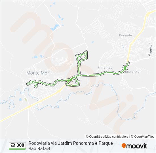 Mapa da linha 308 de ônibus