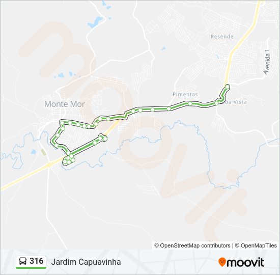 Mapa da linha 316 de ônibus