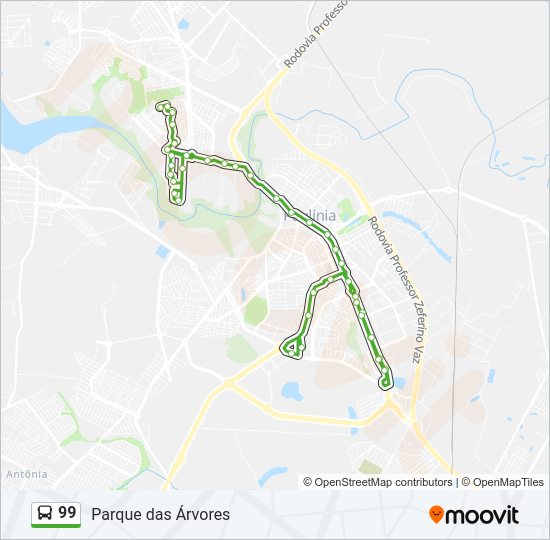 Mapa da linha 99 de ônibus