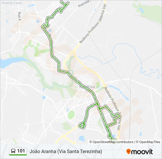 Mapa da linha 101 de ônibus