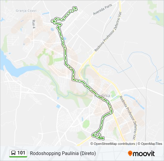 Mapa da linha 101 de ônibus