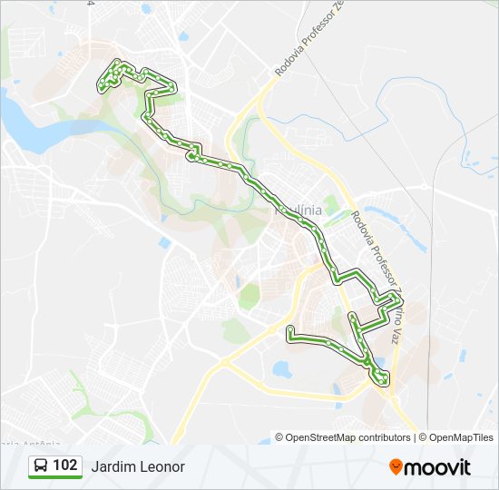 Mapa da linha 102 de ônibus